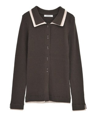Green Parks 配色レイヤードポロリブニットカーディガン Brown