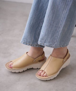 Pointer 本革 超軽量厚底サボサンダル ベージュ
