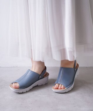 Pointer 本革 超軽量厚底サボサンダル ライトブルー