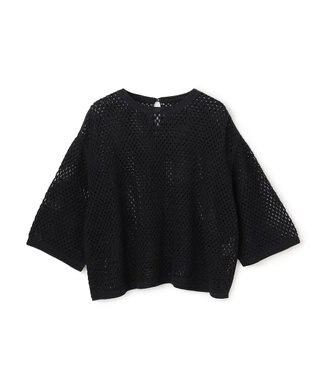 UNFILO L クロシェレースニット ハーフスリーブ プルオーバー ブラック