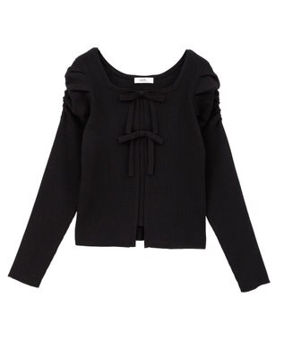 earth music&ecology レイヤード風ギャザーショルダーリブニット Black