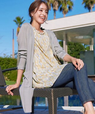 Tiaclasse L 【洗える新色追加・洗える】サマーニットフードロングカーディガン グレー