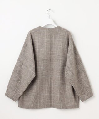 自由区 L 【17号サイズまで展開・カタログ掲載】ウールリバーチェック柄ノーカラー コート モカチェック