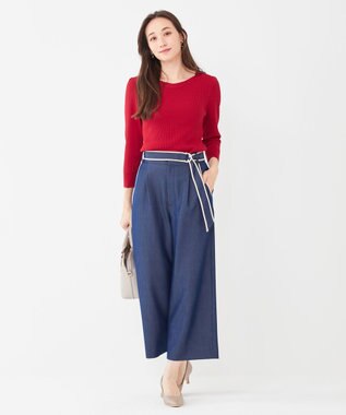 ANY SIS 【洗える】ネックポイントリブ ニット レッド