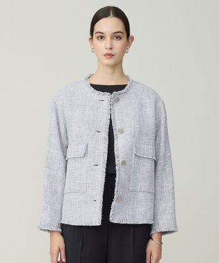 ☆美品☆TORY BURCH ツイード ノーカラージャケット　シルク混 4 ☆美品☆TORY BURCH ツイード ノーカラージャケット シルク混 4