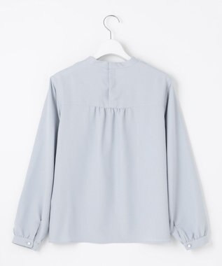 J.PRESS LADIES L 【洗える】ヌーディスバックサテン スタンドカラー ブラウス サックスブルー系