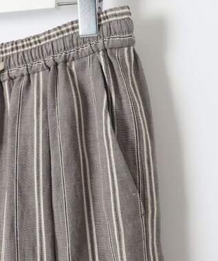 自由区 S 【カタログ掲載・セットアップ対応・洗える】リネンビスコースストライプドロスト パンツ セピア系