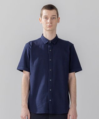 JOSEPH HOMME 【WEB・一部店舗限定】 ドライサッカーストレッチ　半袖レギュラーカラーシャツ ネイビー系