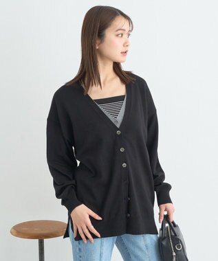 earth music&ecology レイヤード風ニットカーディガン Black