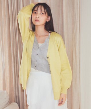 earth music&ecology レイヤード風ニットカーディガン Lime Green