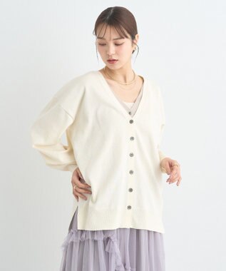 earth music&ecology レイヤード風ニットカーディガン Ivory