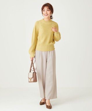 ANY SIS 【洗える】スフレケーブルパフスリーブ ニット ライトイエロー