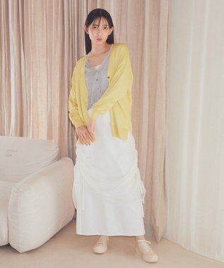 earth music&ecology レイヤード風ニットカーディガン Lime Green