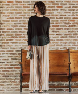 ICB サッカードビーストライプ ワイドパンツ アプリコットベージュストライプ