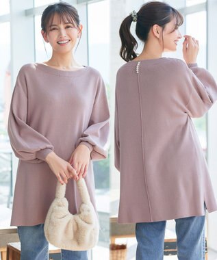 Tiaclasse L 【安田美沙子さん着用・洗える】ボリュームパフスリーブニットチュニック ピンクモカ