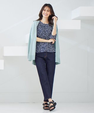 J.PRESS LADIES 【洗える】BASIC STRETCH DENIM ストレート パンツ ネイビー系