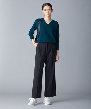 ICB 【洗える】T/Rドライギャバ  ワイドストレートパンツ ブラック系