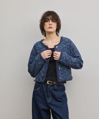 GRACE CONTINENTAL ツイードニットカーディガン ネイビー