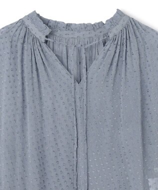 BEIGE， CALLERRY / シルク混ドットギャザーワンピース Dull Blue