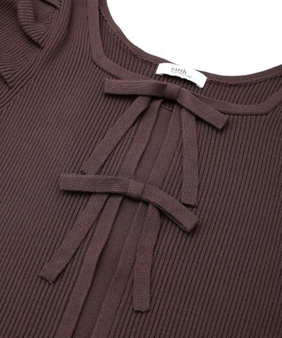 earth music&ecology レイヤード風ギャザーショルダーリブニット Brown
