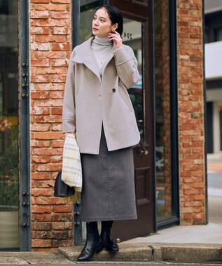 ANY L ウール混リブタートルネックカットソー グレー