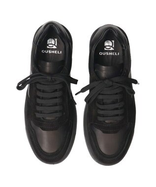 INTER-CHAUSSURES 【QUSHELI】異素材コンビレースアップスニーカー ブラックコンビ