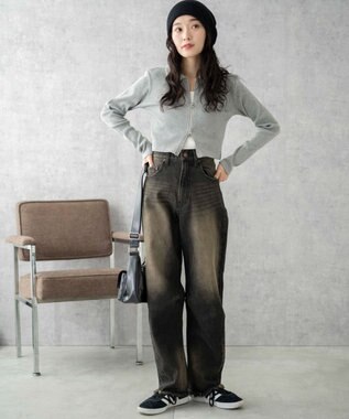 WEGO ヴィンテージウォッシュカーブデニムパンツ ブラック