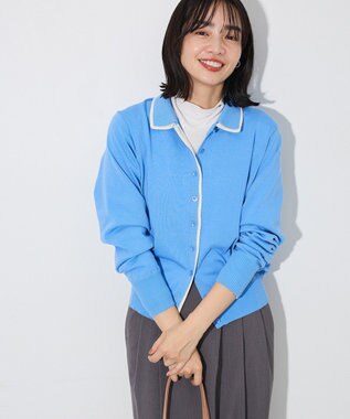 Green Parks ここちニット衿付き配色プルオーバー Blue