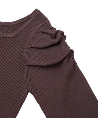 earth music&ecology レイヤード風ギャザーショルダーリブニット Brown