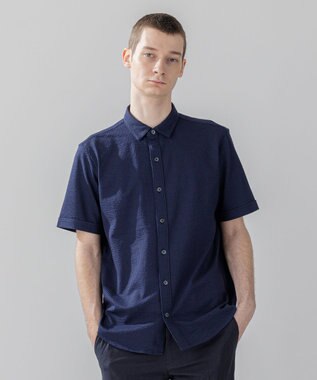 JOSEPH HOMME 【WEB・一部店舗限定】 ドライサッカーストレッチ　半袖レギュラーカラーシャツ ネイビー系