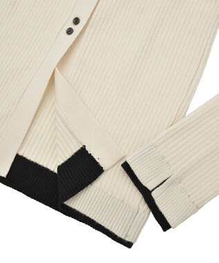 Green Parks 配色レイヤードポロリブニットカーディガン Ivory