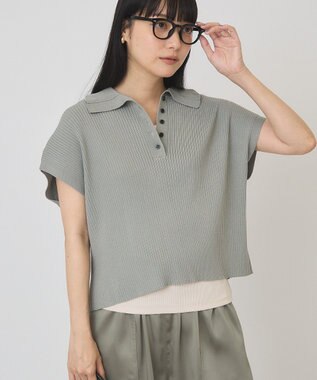 AMERICAN HOLIC フレンチスリーブリブニットポロ Green