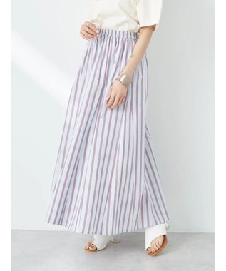 earth music&ecology ポプリンフレアスカート Stripe Sax