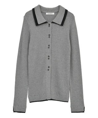 Green Parks 配色レイヤードポロリブニットカーディガン Gray Mixture