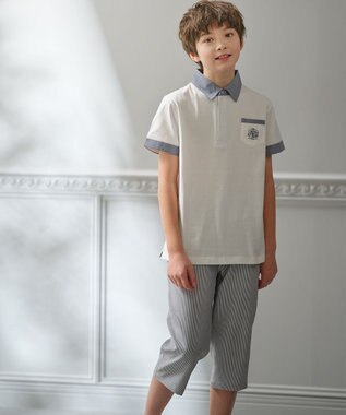 J.PRESS KIDS 【140-170cm】チェックカラー 半袖ポロシャツ アイボリー系