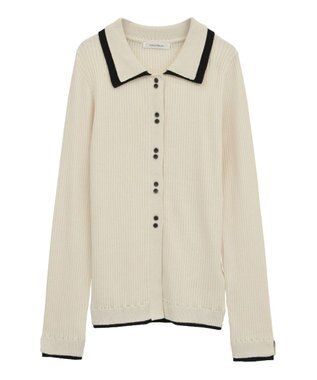 Green Parks 配色レイヤードポロリブニットカーディガン Ivory