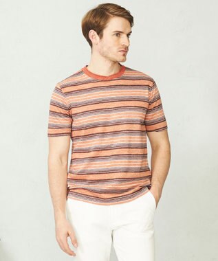 JOSEPH ABBOUD 【吸水速乾】リネンマルチボーダー Tシャツ オレンジ系2