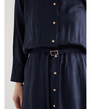 Te chichi レーヨンリネン共ベルトシャツワンピース ネイビー