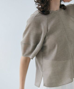 BEIGE， 【洗える・吸水速乾・防シワ】LIATRIS / バックリボンハーフスリーブブラウス Flax