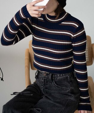 WEGO リブハイネックショートニット 柄1