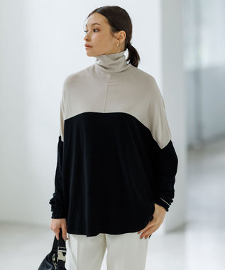 ICB L 【新色追加・WEB限定カラーあり】 ヴィスコースワイド タートルネックプルオーバー トープ×ブラック