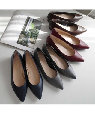 Pointer 日本製 本革美脚ローヒールパンプス ダークネイビー