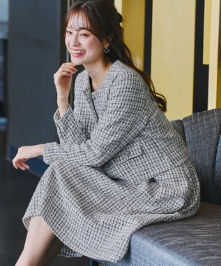 Tiaclasse 【洗える】ツイードタックフレアスカート ホワイト