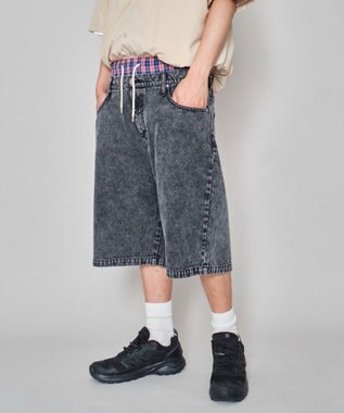 WEGO 【ユニセックス着用ITEM/MLサイズ展開/ウエストゴム】ボクサードッキングデニムショーツ デニムブラック