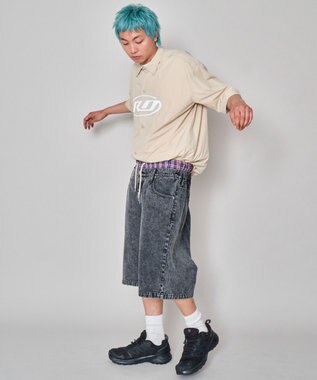 WEGO 【ユニセックス着用ITEM/MLサイズ展開/ウエストゴム】ボクサードッキングデニムショーツ デニムブラック