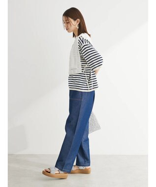 Green Parks 洗える　ニットＴシャツ Border Navy