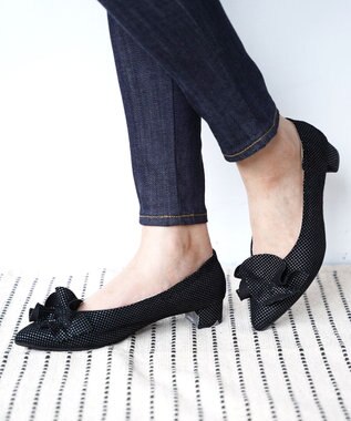 nouvelleRobe Oū 新色追加【本革・高反発】Ruffles ポインテッドトゥ ヒールパンプス ブラックドット