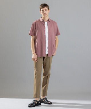 JOSEPH HOMME ブロークンヘリンボンジャージー　レギュラーカラー半袖シャツ ピンク系