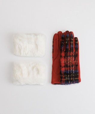 ORuKuBET ラングヘアシャギーチェック3Wayジャージグローブ(WOMEN)【タッチパネル対応】 レッド