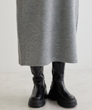 Green Parks 杢グレー袖チュールニットワンピース Gray Mixture